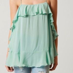 FREE PEOPLE MINT/BLUE FLOWY BLOUSE! (never worn!)